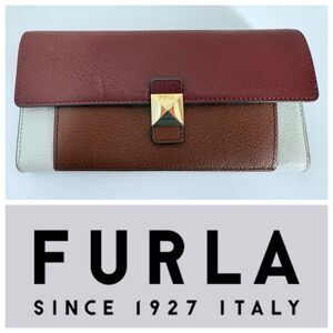 NWT Furla Metropolis Leather Colorblock Continental Wallet in Maroon Brown Slate